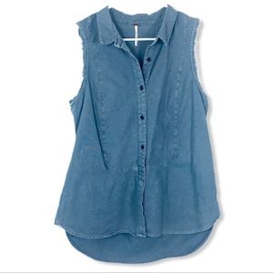 Free People sleeveless charcoal gray denim top button down bohemian size small